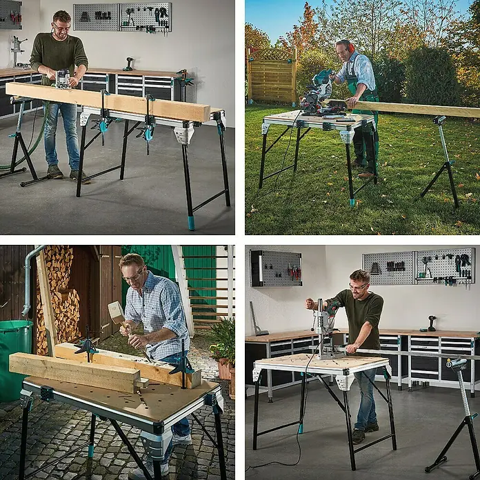 Wolfcraft Werkbank Master Work 1600 - L x B: 76,5 x 110 cm, Arbeitshöhe: 86,3 cm, Belastbarkeit: 120 kg - Vielseitige Wolfcraft Werkbank: Präzise Holzbearbeitung in verschiedenen Umgebungen, ideal für Handwerker und Heimwerkerprojekte.