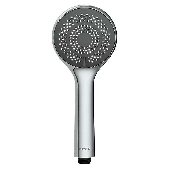Wenko Teleducha WaterSaving - Número de funciones: 3 ud., Cromo, Diámetro: 9,5 cm - Elegante ducha de mano con acabado cromado. El cabezal de ducha tiene varios tipos de chorro y atrae la atención en cualquier baño.