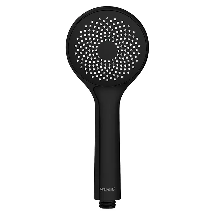 Wenko Teleducha WaterSaving - Número de funciones: 1 ud., Negro - Cabezal de ducha de mano negro Wenko con cara de rociado redonda y muchas boquillas pequeñas para una experiencia de ducha agradable en el baño moderno.