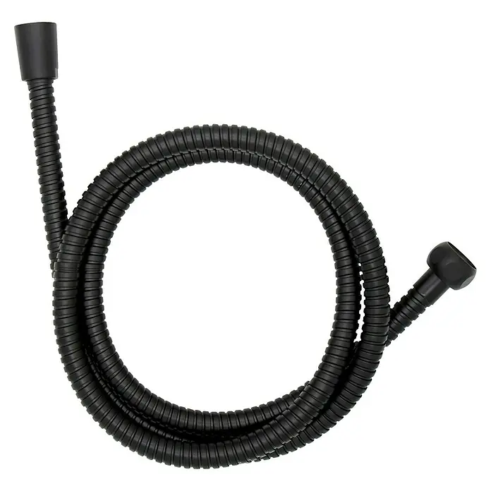 Wenko Flexo de ducha Inox - Largo: 150 cm, ½″, Acero inoxidable, Negro - Manguera de ducha flexible negra con superficie acanalada y conectores en los extremos, diseñada para baño.