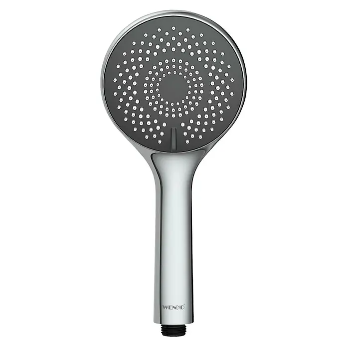 Wenko Teleducha WaterSaving - Número de funciones: 3 ud., Cromo, Diámetro: 11 cm - Teleducha Wenko con aspecto cromado, cabezal gris y patrón de boquillas en espiral para una experiencia de ducha relajante.