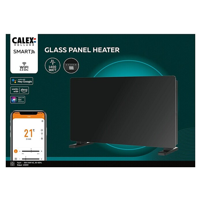 Calex Convector Panel Heater (1.400 W, 64,5 x 6,6 x 43 cm, Zwart) | BAUHAUS