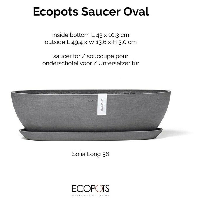 Ecopots Sofia Blumentopf-Untersetzer Lang (Außenmaß (L x B x H): 49,4 x 13,6 x 3 cm, Kunststoff, Grau) | BAUHAUS