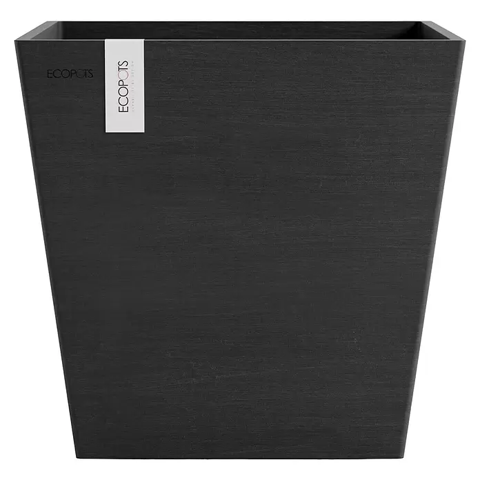 Ecopots Rotterdam Pflanzkasten mit Wasserspeicher - Außenmaß (L x B x H): 35 x 35 x 34,4 cm, Kunststoff, Dunkelgrau - Dunkelgrauer ECOPOTS quadratischer Pflanzkübel mit strukturierter Oberfläche.