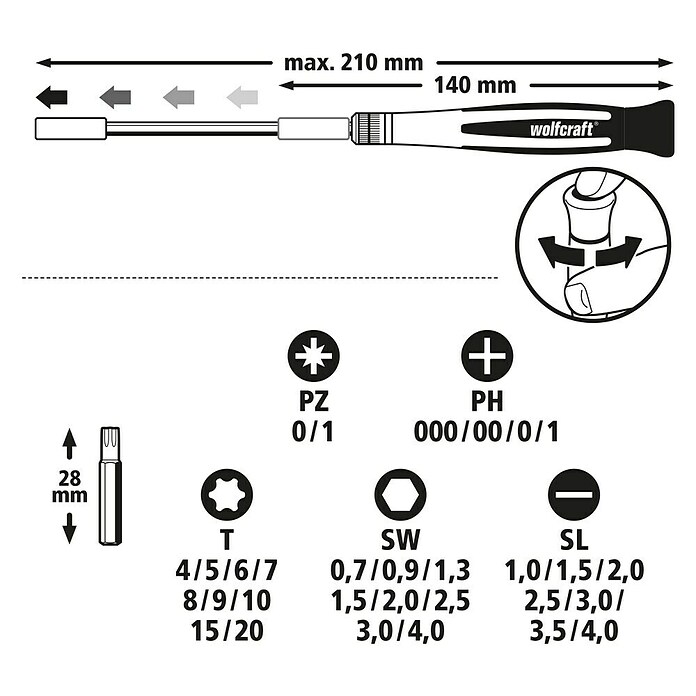 Wolfcraft Micro-Bit-Set (32-tlg., Geeignet für: Arbeiten an schwer zugänglichen Stellen)