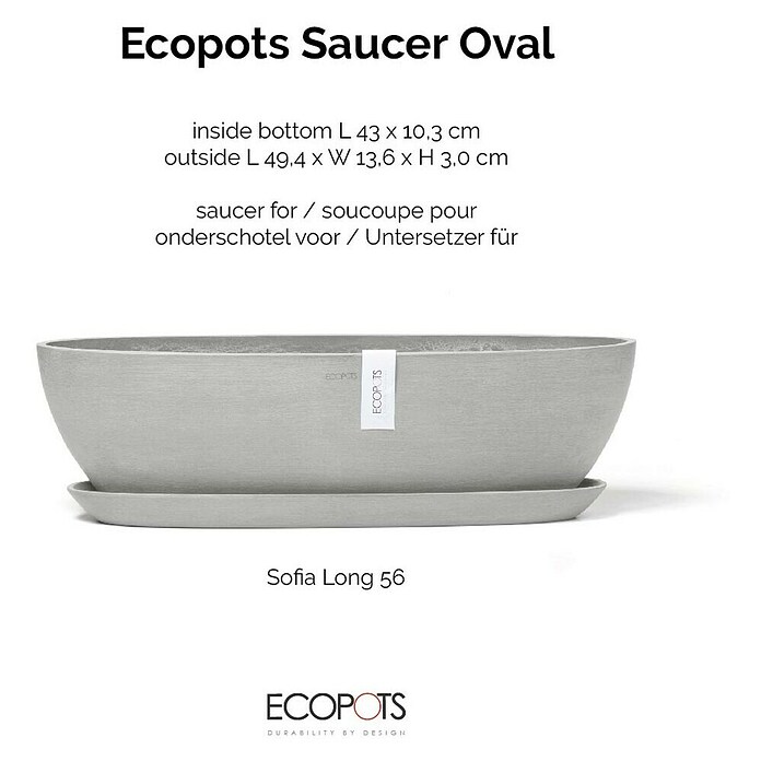 Ecopots Sofia Blumentopf-Untersetzer Lang (Außenmaß (L x B x H): 49,4 x 13,6 x 3 cm, Kunststoff, Weißgrau) | BAUHAUS