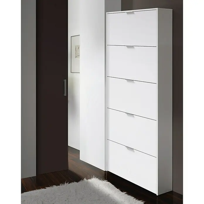 Zapatero Frei - L x An x Al: 17 x 70 x 180 cm, Blanco - Zapatero blanco moderno con múltiples compartimentos. Práctica solución de almacenamiento para el pasillo o la entrada.