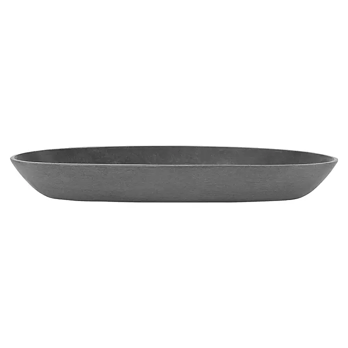 Ecopots Sofia Blumentopf-Untersetzer Oval - Außenmaß (L x B x H): 24,9 x 7,9 x 3 cm, Kunststoff, Grau - Dunkelgrauer strukturierter ovaler Pflanzkübel.