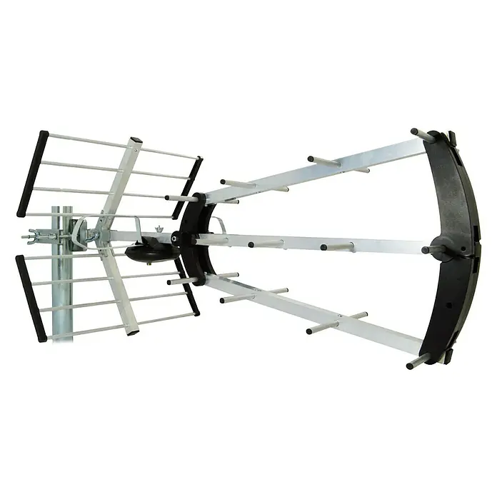 Metronic Antena - 80 x 37 x 36 cm, Negro - Primer plano de una antena digital exterior para la recepción de señales de televisión de alta calidad.