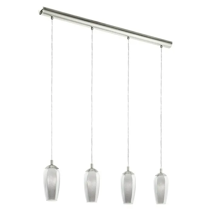 Eglo Lámpara colgante Farsala - 12 W, L x An x Al: 10 x 97,5 x 110 cm, Transparente, G9 - Lámpara colgante plateada con cuatro pantallas en forma de lágrima, creando un ambiente moderno. Perfecta para comedores o salas de estar.