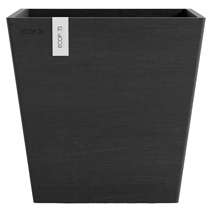 Ecopots Rotterdam Pflanzkasten mit Wasserspeicher - Außenmaß (L x B x H): 25 x 25 x 24,6 cm, Kunststoff, Dunkelgrau - Dunkelgrauer, texturierter, quadratischer ECOPOTS Pflanztopf mit Markenetikett.