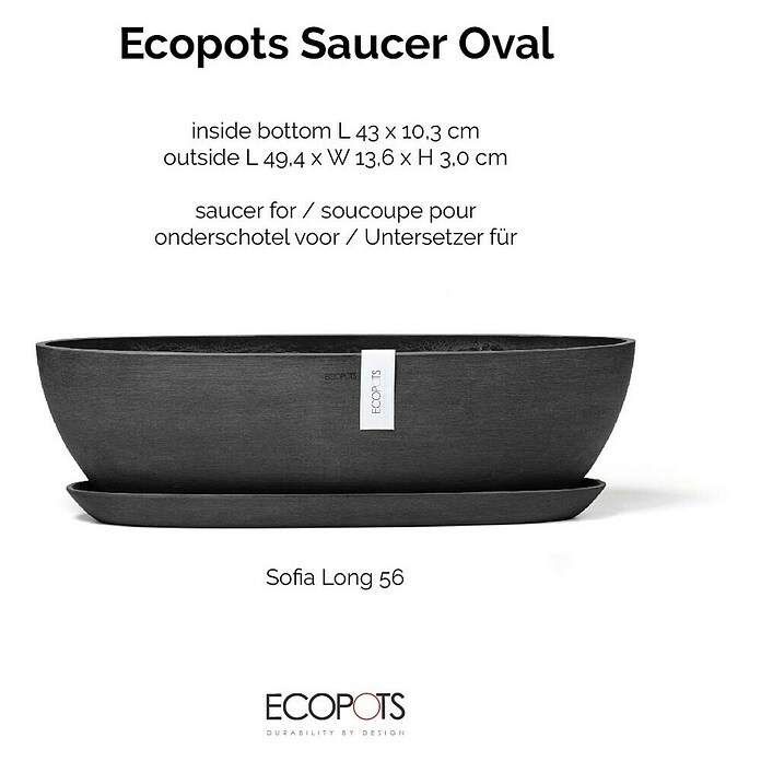 Ecopots Sofia Blumentopf-Untersetzer Lang (Außenmaß (L x B x H): 49,4 x 13,6 x 3 cm, Kunststoff, Dunkelgrau) | BAUHAUS