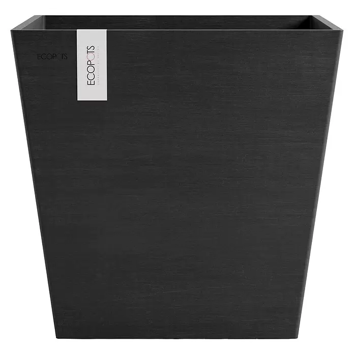 Ecopots Rotterdam Pflanzkasten mit Wasserspeicher - Außenmaß (L x B x H): 43,6 x 43,6 x 42,5 cm, Kunststoff, Dunkelgrau - Dunkelgrauer quadratischer Ecopots Pflanztopf mit dezenter Struktur.