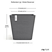 Ecopots Rotterdam Pflanzkasten mit Wasserspeicher (Außenmaß (L x B x H): 35,2 x 35,2 x 34 cm, Kunststoff, Grau) | BAUHAUS