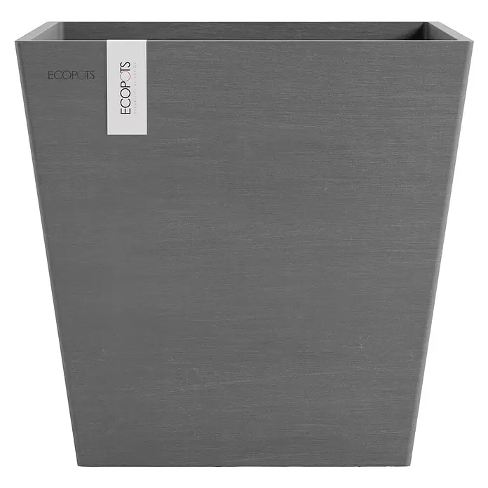 Ecopots Rotterdam Pflanzkasten mit Wasserspeicher - Außenmaß (L x B x H): 35 x 35 x 34,4 cm, Kunststoff, Grau - Strukturierter grauer quadratischer Ecopots Pflanztopf.