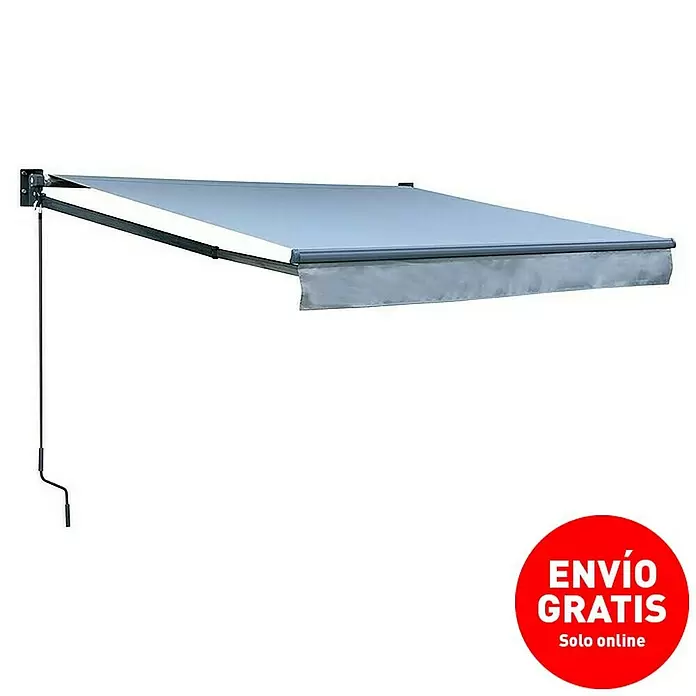 Toldo de brazos extensibles Basic - Gris, Ancho: 2,5 m, Caída: 2 m - Toldo manual retráctil gris con manivela.