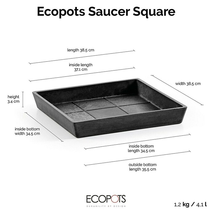 Ecopots Rotterdam Kasten-Untersetzer (38,5 x 38,5 x 3,4 cm, Kunststoff, Dunkelgrau) | BAUHAUS