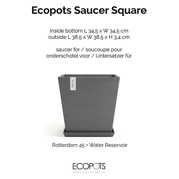 Ecopots Rotterdam Kasten-Untersetzer (38,5 x 38,5 x 3,4 cm, Kunststoff, Grau) | BAUHAUS