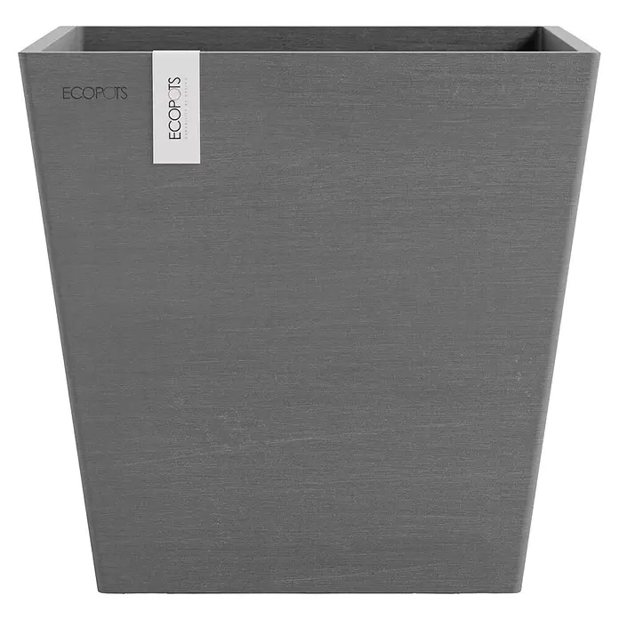 Ecopots Rotterdam Pflanzkasten mit Wasserspeicher - Außenmaß (L x B x H): 25 x 25 x 24,6 cm, Kunststoff, Grau - Quadratischer grauer ECOPOTS Pflanzkübel mit strukturierter Oberfläche, ideal für Pflanzen.