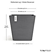 Ecopots Rotterdam Pflanzkasten mit Wasserspeicher (Außenmaß (L x B x H): 45,4 x 45,4 x 44 cm, Kunststoff, Grau) | BAUHAUS