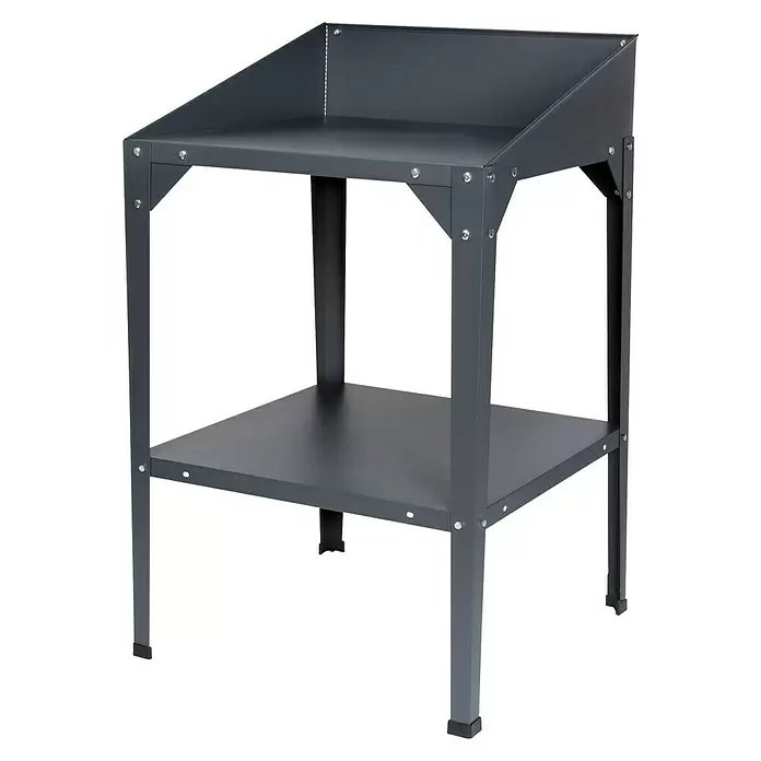 Floraworld Pflanztisch - 60 x 60 x 100 cm, Stahl, Anthrazit - Dunkelgraue Metall-Pflanztisch mit zwei Ablagen, die obere mit einer schrägen Rückwand für ordentliche Aufbewahrung.