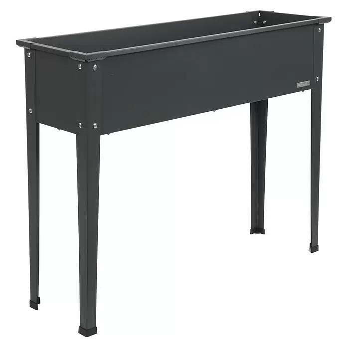 Floraworld Hochbeet - 80 x 100 x 30 cm, Metall, Anthrazit - Dunkelgraues Hochbeet aus Metall auf Beinen.