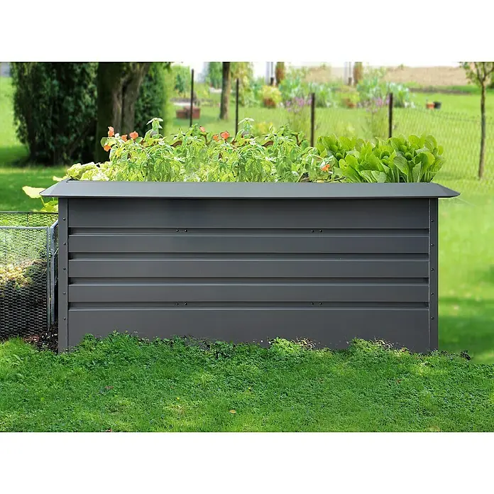 Floraworld Hochbeet - 70 x 162 x 82 cm, Stahl, Anthrazit - Dieser verzinkte Gartenhochbeet-Pflanzkasten ist ideal für Gemüse und Kräuter im Garten.