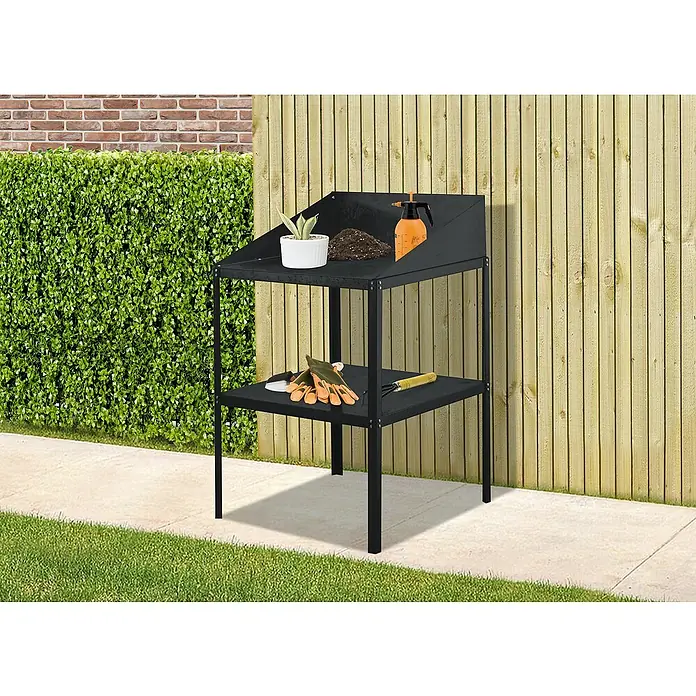 Floraworld Pflanztisch - 60 x 60 x 100 cm, Stahl, Anthrazit - Gartentisch mit Ablageflächen für Pflanzenzubehör, robustes Design für den Außenbereich.