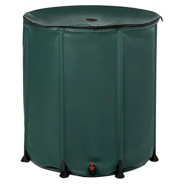 Regentonne faltbar - 400 l, Grün, 1 Stk. - Ein grüner, zusammenklappbarer Wassertank mit Reißverschlussdeckel und Wasserhahn. Ideal für die Gartenarbeit und zur Regenwassernutzung.