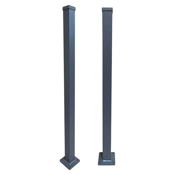 Floraworld Zaunpfosten - Höhe: 110 cm, Durchmesser: 6,3 cm, Anthrazit, Aluminium, Mit Bodenplatte - Zwei dunkelgraue Metallpfosten mit quadratischem Querschnitt und geschweißten Fußplatten.