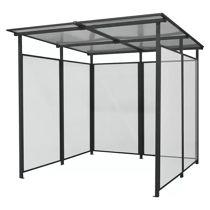 Floraworld Universal-Unterstand - Außenmaß inkl. Dachüberstand (B x T): 227 x 212 cm - Bushaltestellen-Unterstand mit dunkelgrauem Metallrahmen und durchscheinenden weißen Wänden und Dachpaneelen zum Wetterschutz.
