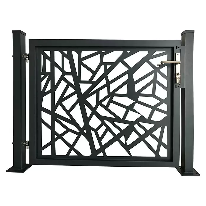 Floraworld Zauntor Amsterdam - 120 x 100 cm, Anthrazit, Aluminium, Zum Aufdübeln - Anthrazitfarbenes Metalltor mit modernem Laserschnittmuster und Griff.