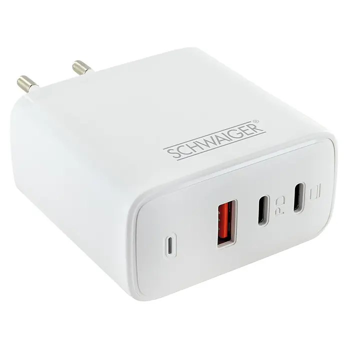 Schwaiger USB-Ladeadapter - USB A-Stecker, USB C-Stecker - Weißer SCHWAIGER® USB-Ladestecker mit mehreren Anschlüssen zum Aufladen verschiedener Geräte, ideal für Reisen und den täglichen Gebrauch.