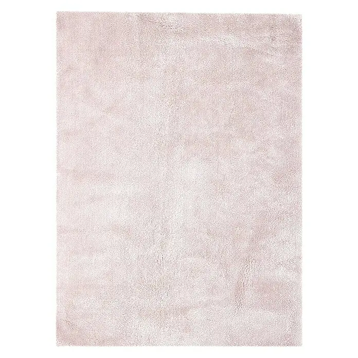 Kayoom Hochflorteppich Bali - Puderrosa, 230 x 160 cm, 100 % Polyester - Nahaufnahme eines flauschigen, rechteckigen Teppichs in zartem Rosa, ideal um jedem Raum einen Hauch von Komfort und Wärme zu verleihen.