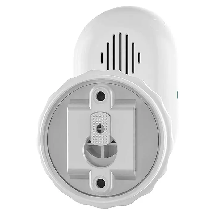 Reolink Überwachungskamera LUMUS SERIES E430 - 2560 x 1440 Pixel, IP65, Außen - Weißes Smart-Home-Gerät mit runder Montagebasis, Schraubenlöchern und texturiertem Einstellmechanismus.