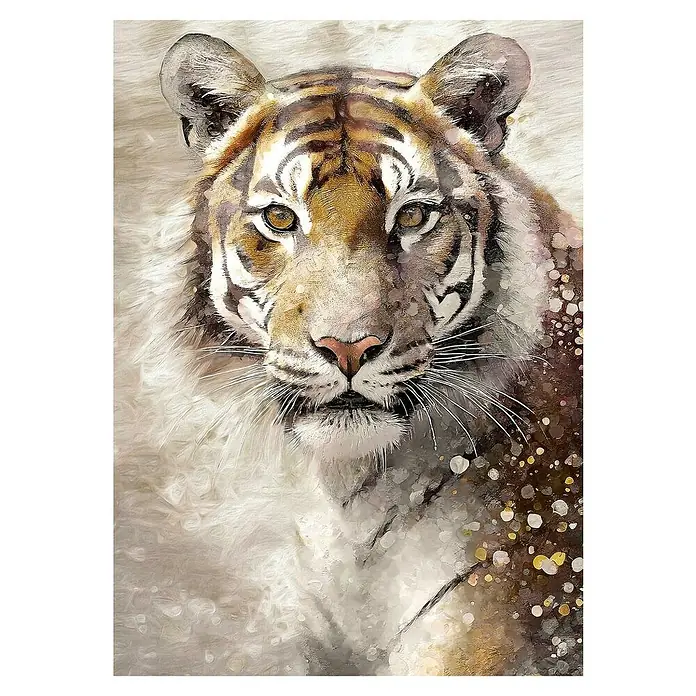 Lienzo Tigre color - Tigre, An x Al: 50 x 70 cm - Retrato de tigre con colores vibrantes y pinceladas. Una impresionante obra de arte que captura la belleza de la vida silvestre.