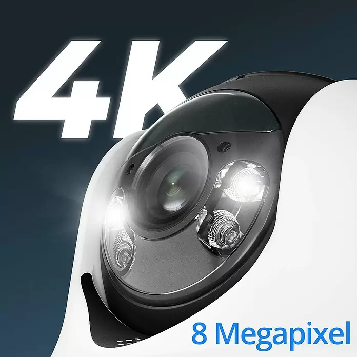 Reolink Akku-Überwachungskamera GO SERIES G440 - 3.840 x 2.160 Pixel, IP64, Außen, 6.000 mAh - Weiße & schwarze 4K 8MP Überwachungskamera mit Objektiv & hellen LEDs für klare Überwachung.