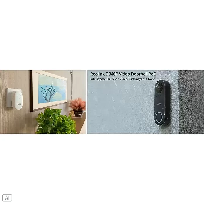 Reolink Türklingel mit Kamera D340P - Schwarz - Schwarze Reolink D340P Video-Türklingel und weißer Gong.
