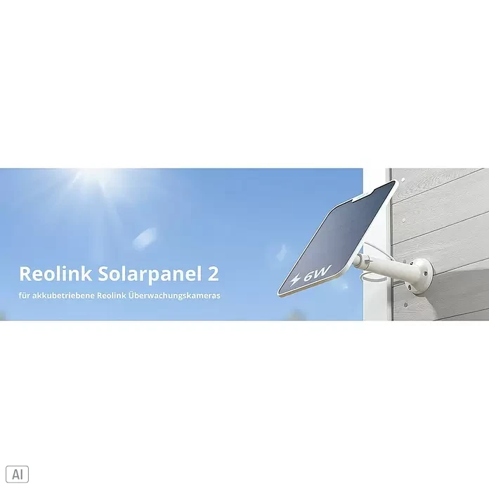 Reolink Panel SOLAR PANEL 2 - Weiß - Reolink Solarpanel 2 (6W) an einer Wand, versorgt akkubetriebene Überwachungskameras mit Sonnenenergie.