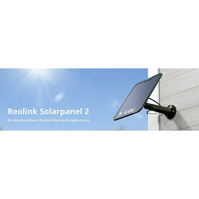 Reolink Panel SOLAR PANEL 2 - Schwarz - Reolink Solarpanel 2 für akkubetriebene Überwachungskameras. Das Panel ist an einer Wand montiert und liefert zuverlässig Strom.