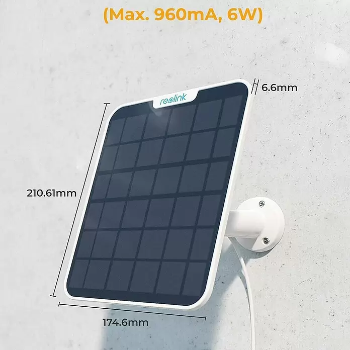 Reolink Panel SOLAR PANEL 2 - IP65, Weiß - Reolink Solarpanel mit weißem Rahmen, dunklen Zellen, wandmontiert. Maße: 210.61x174.6x6.6mm, max. 960mA, 6W.