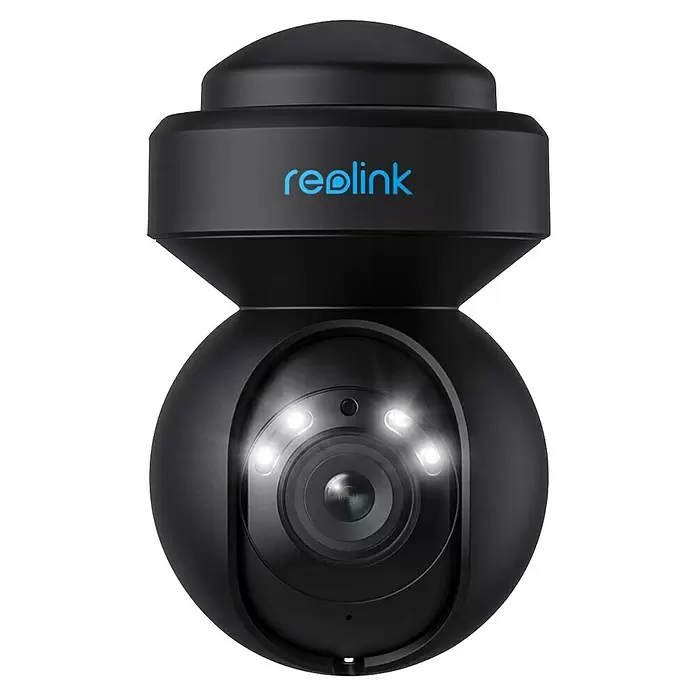Reolink Überwachungskamera E SERIES E540 - 2.560 x 1.920 Pixel, IP65, Außen - Schwarze Reolink Überwachungskamera mit hellen LEDs um das Objektiv.