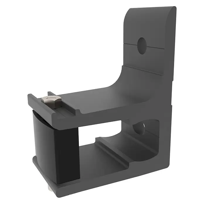 SM Wandhalter - 130 x 115 x 60 mm, Anthrazitgrau, Passend für: SM Gelenkarm- & Hülsenmarkisen, 1 Stk. - Dunkelgraue L-förmige Montagehalterung mit internen Schlitzen, Löchern und schwarzem Einsatz.