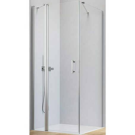 Camargue Level 5 Eckdusche mit Fronteinstieg (L x B x H: 80 x 80 x 200 cm, Unbeschichtet, Silber, DIN Anschlag: Links)