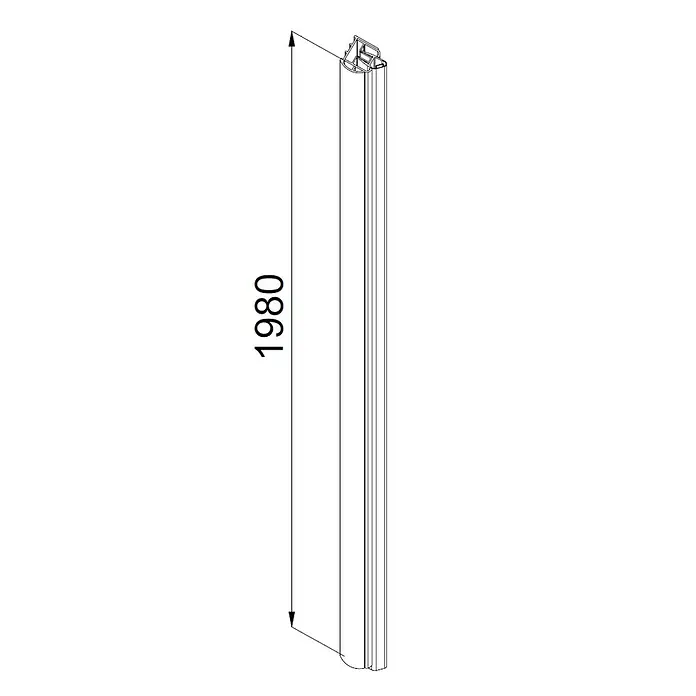Camargue Level 5 Dusch-Türanschlag - Höhe: 198 cm, Silber - Abbildung eines Eckprofils mit den Maßen 1980 mm, das für verschiedene Bau- und Konstruktionsanwendungen geeignet ist.