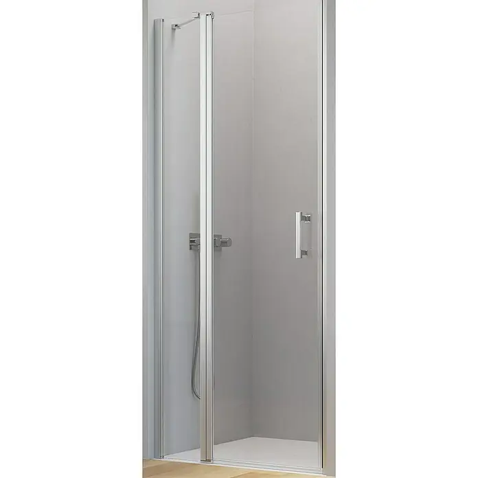Camargue Level 5 Nischendusche - Länge: 100 cm, Unbeschichtet - Dusche mit Glastür und Chromarmaturen. Die Duschkabine bietet eine moderne Optik mit klaren Linien und hellen Oberflächen.