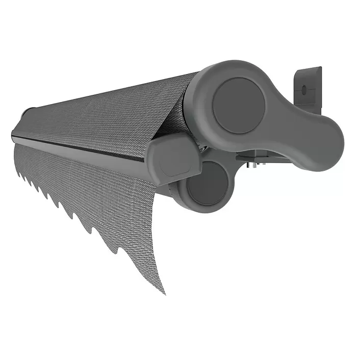 SM Gelenkarmmarkise T-5406/107 - Grau, Farbe Gestell: Anthrazitgrau, Breite: 5 m, Ausfall: 3 m - Graue ausziehbare Markise mit texturiertem Stoff und gezacktem Rand.