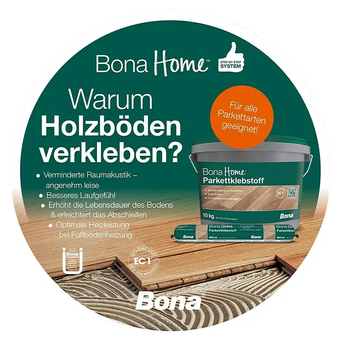 Bona Home Bodenbelagskleber - 10 kg, Lösemittelfrei - Bona Home Parkettklebstoff: Ideal zum Verkleben von Holzböden, sorgt für optimale Heizleistung und verminderte Raumakustik.
