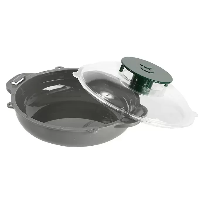 Kerbl Wespenfalle VespaNo - L x B x H: 21 x 18 x 5 cm - Dunkelgraue Salatschüssel aus Kunststoff mit transparentem Deckel und dunkelgrünem Drehmechanismus.