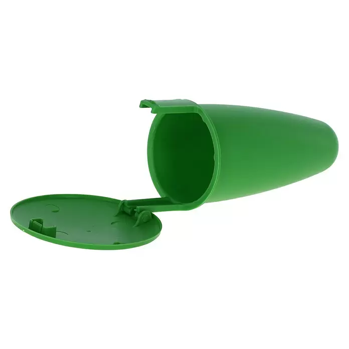 Kerbl Schneckenfalle Snail Bowl - L x B x H: 15,5 x 9 x 8,5 cm - Grüner Kunststoffbehälter mit offenem Klappdeckel, auf der Seite liegend.
